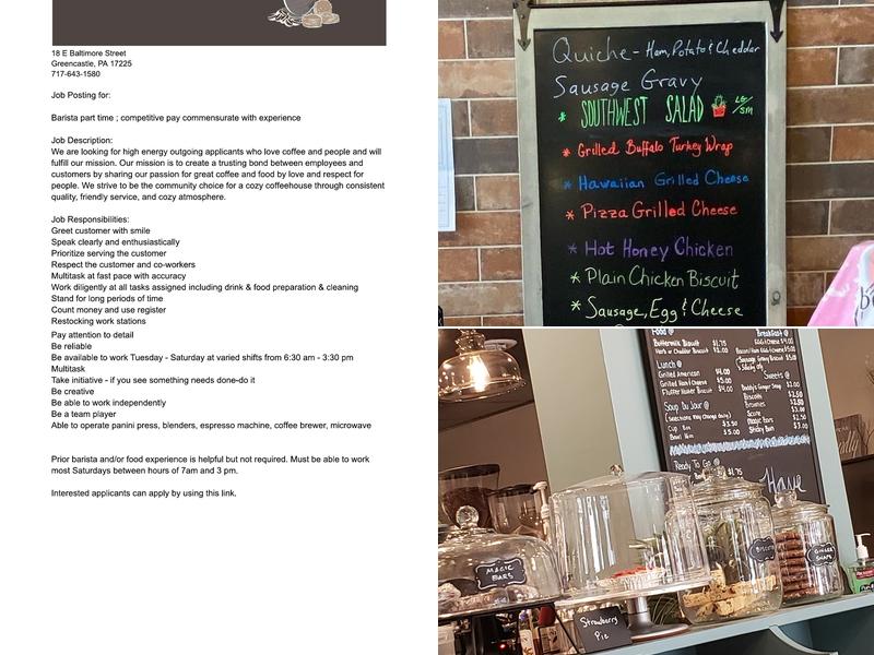 The bean & biscuit Menu