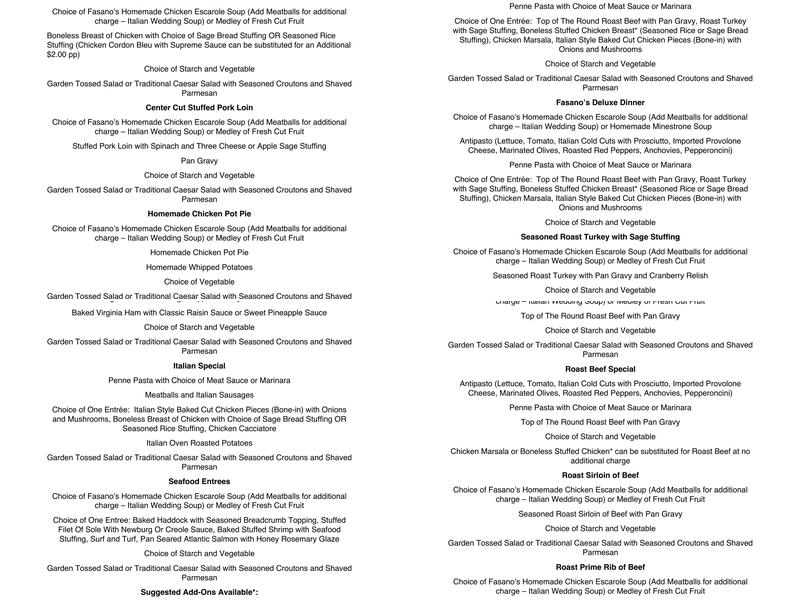 Fasano's Catering Menu