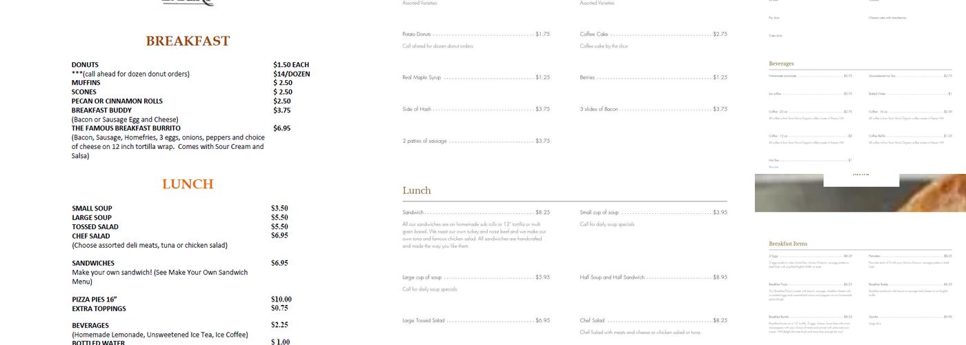 Brown House Bakery and Café Menu