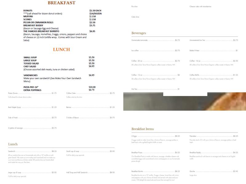 Brown House Bakery and Café Menu