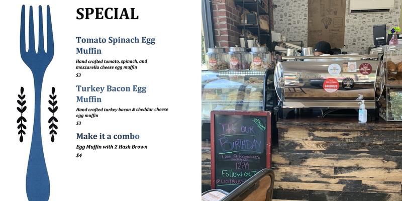 Light Bulb Coffee Shop Menu