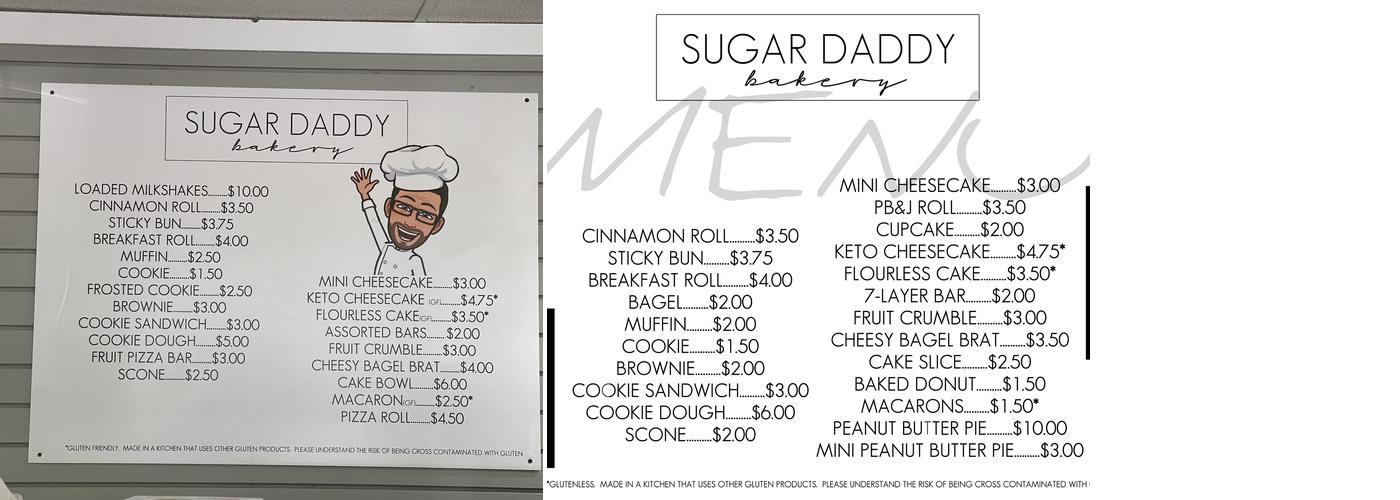 Sugar Daddy Bakery Menu