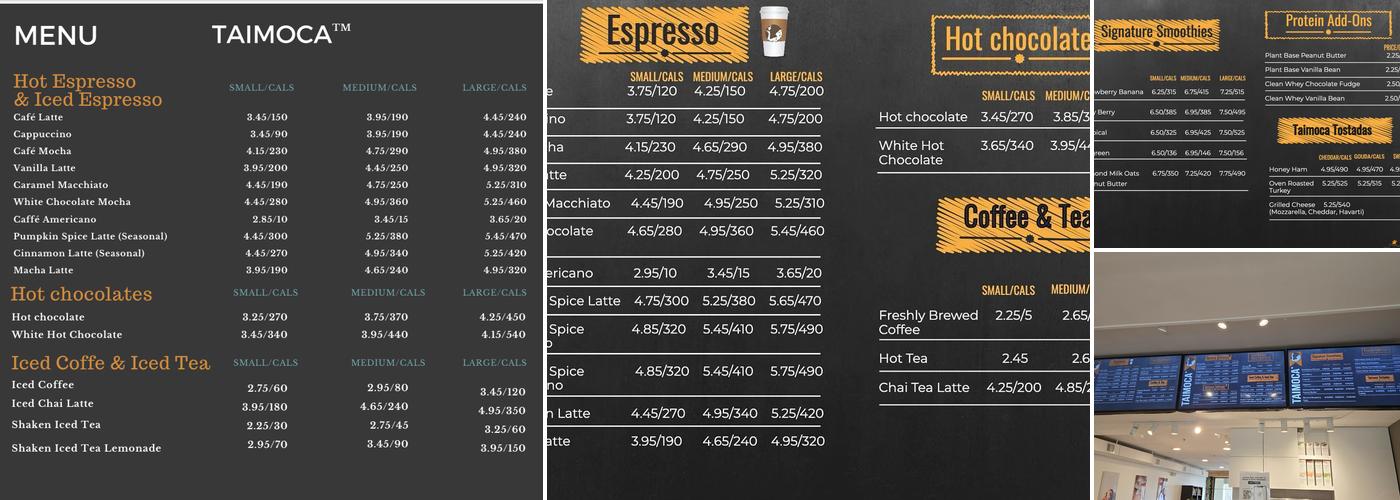 Taimoca Menu