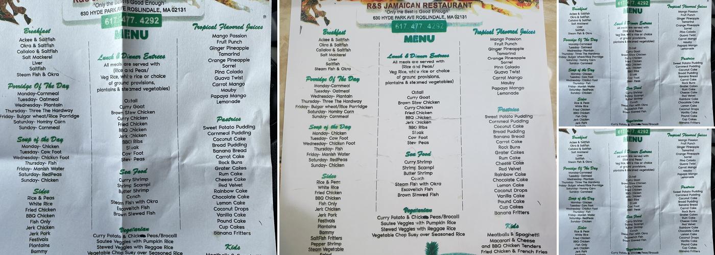 R & S Jamaican Restaurant Menu