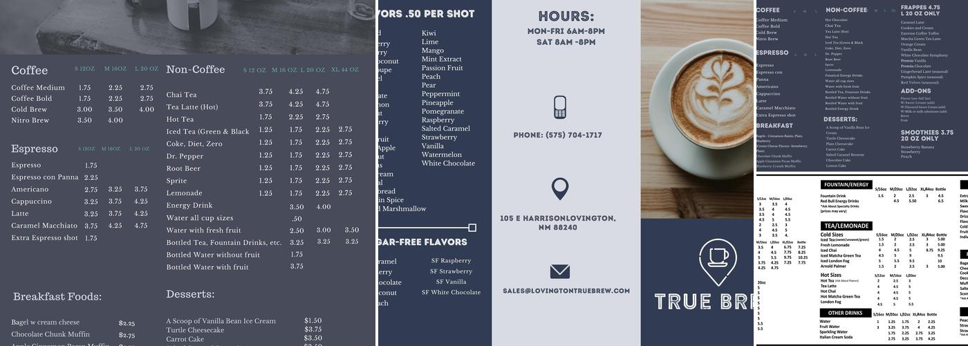 True Brew Menu