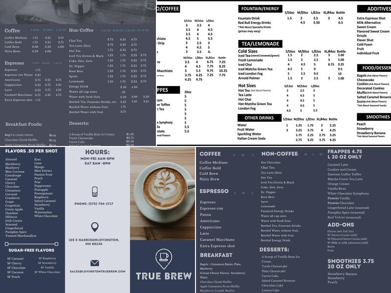 True Brew Menu