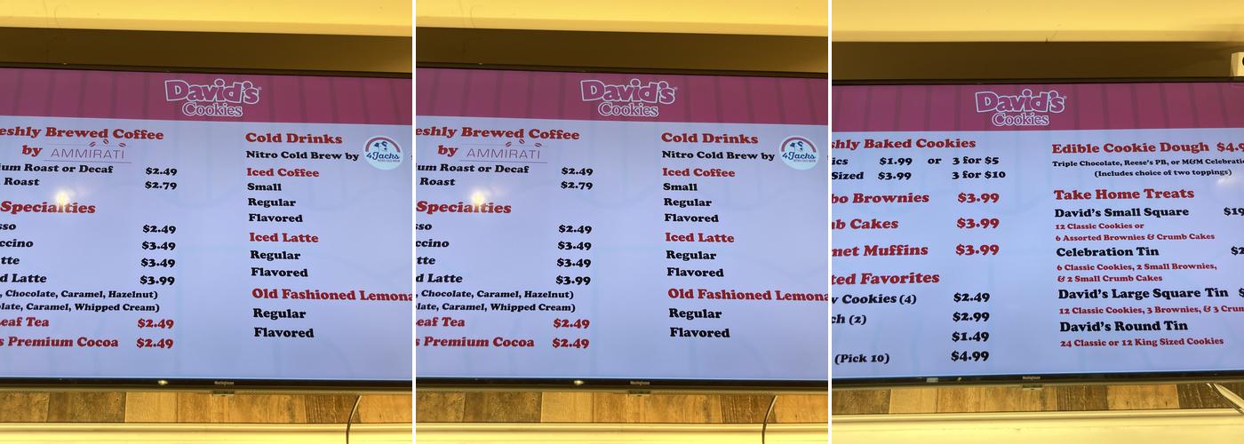 David's Cookies Menu