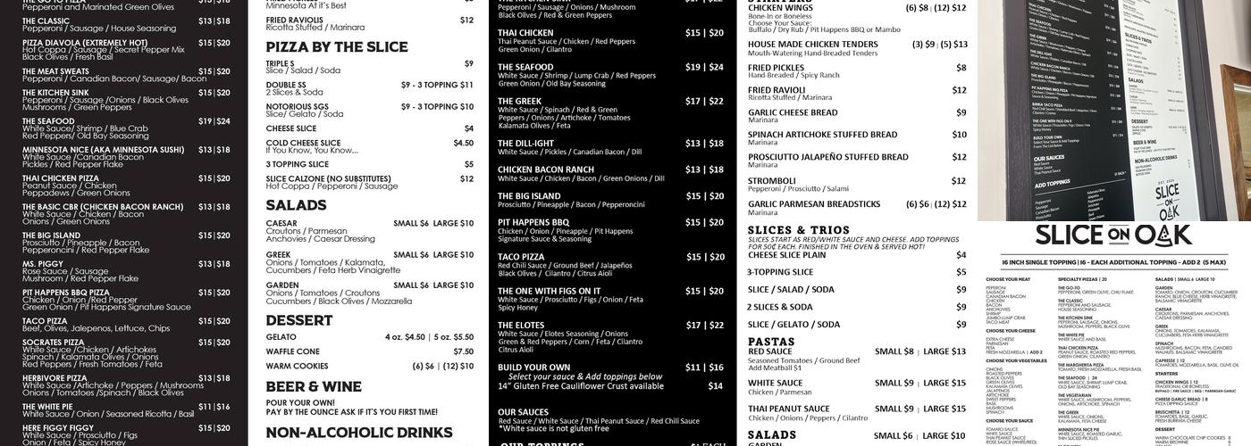 Slice On Oak Menu