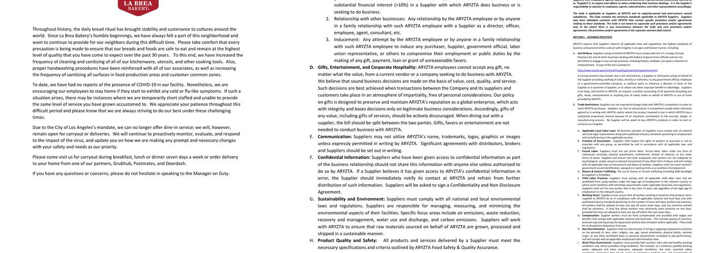 La Brea Bakery Menu