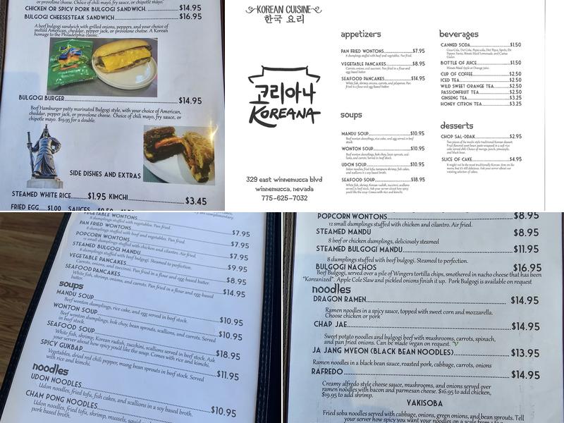 Koreana Korean Cuisine Menu