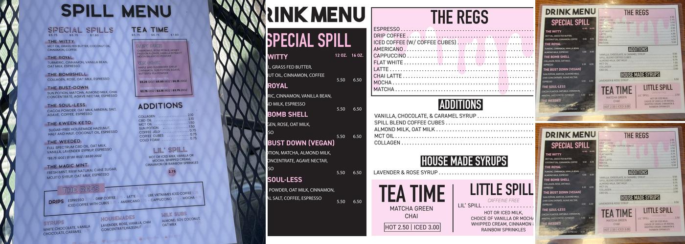 Spill Coffee Co Menu