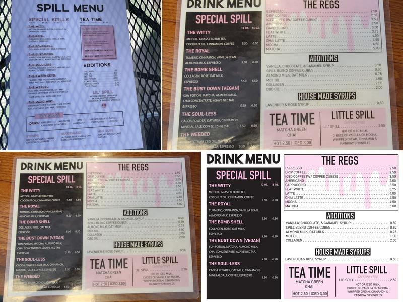Spill Coffee Co Menu