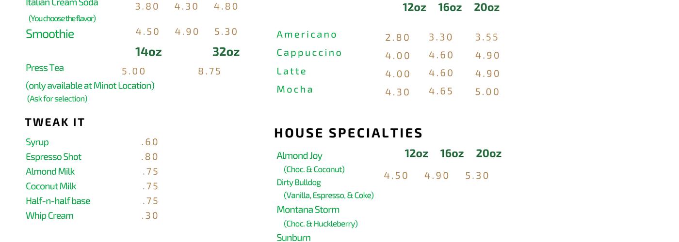 Magic Bean Brewing Co Menu