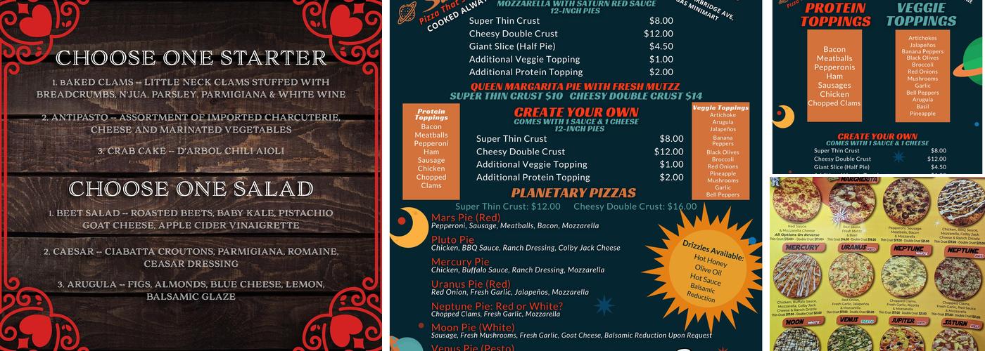 Saturn Pizza Ice Cream & Shakes Menu