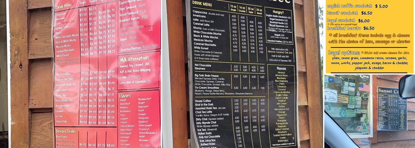 Sunset Coffee LLC Menu