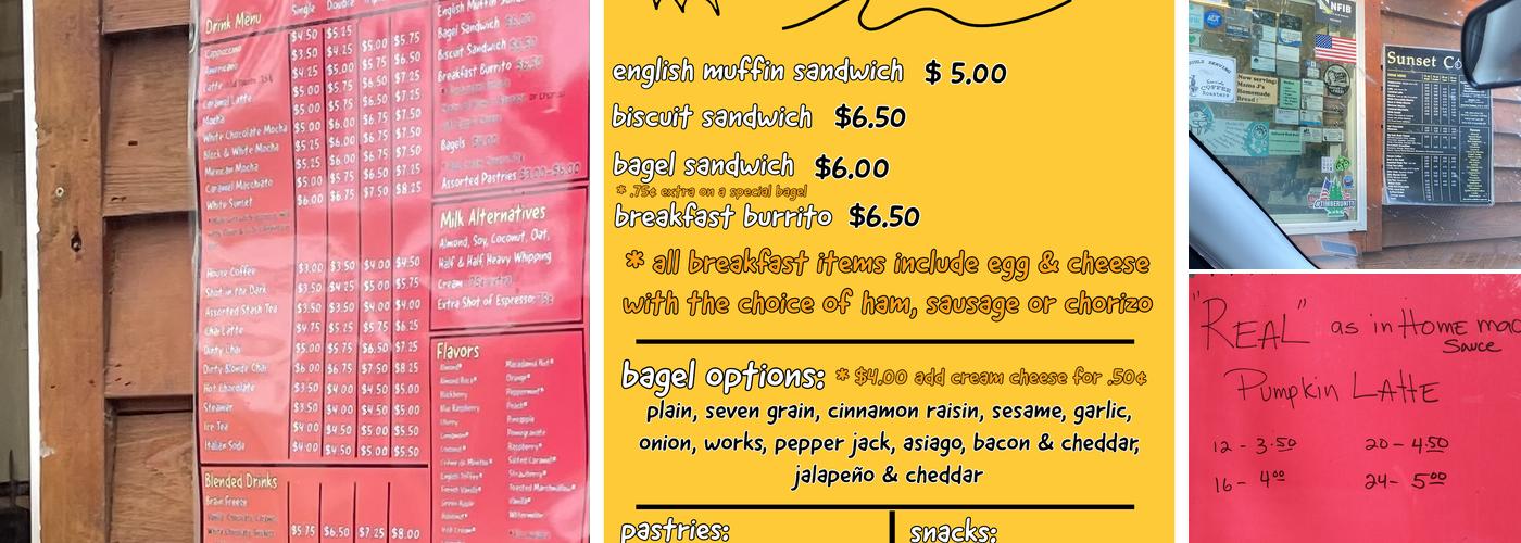 Sunset Highway Coffee LLC Menu