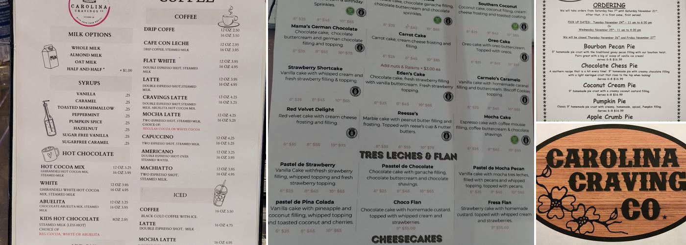 Carolina Cravings Menu