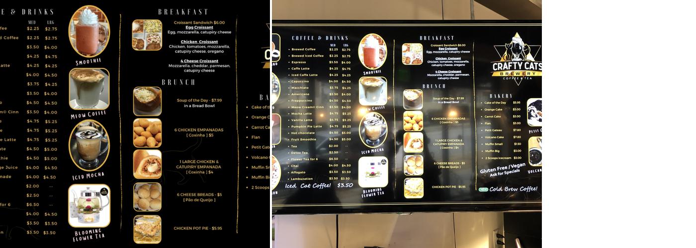 Crafty Cats Brewery, Coffee & Tea Menu