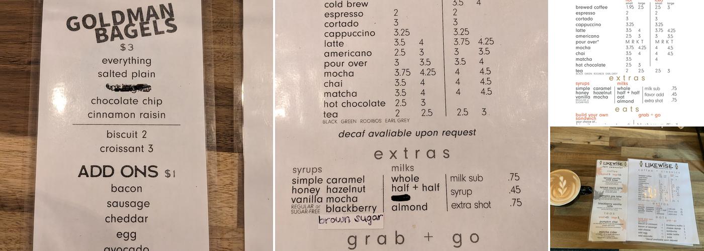 Likewise Coffee Menu