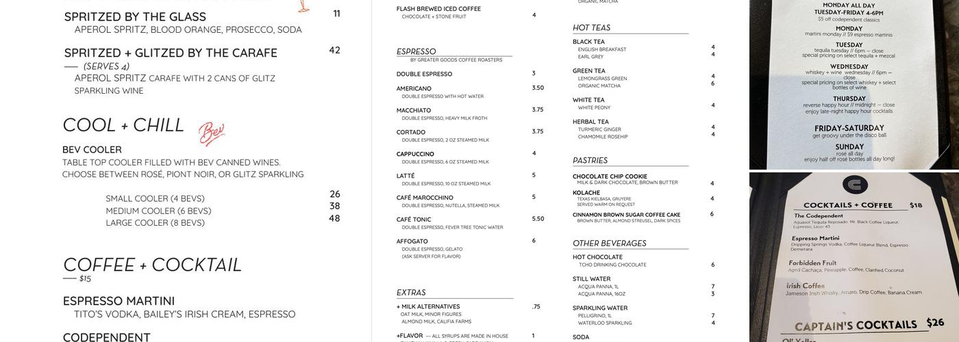 Codependent Cocktails + Coffee Menu