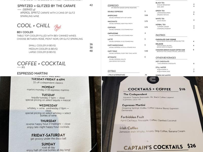 Codependent Cocktails + Coffee Menu