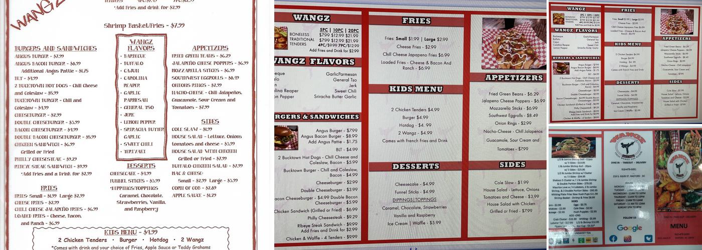 Wangz Bar & Grill and Pool Hall Menu