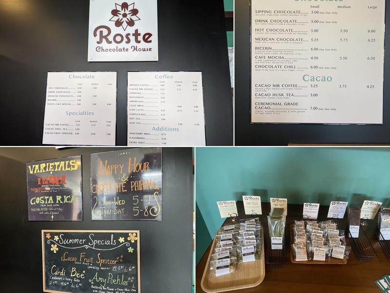 Roste Chocolate House Menu