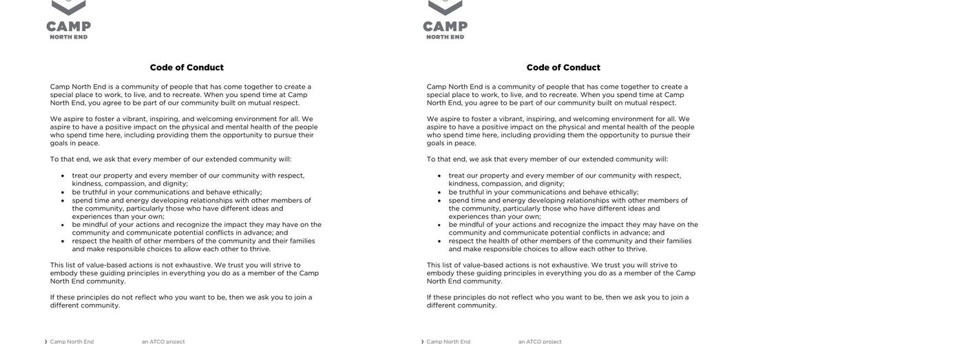 Camp North End Menu