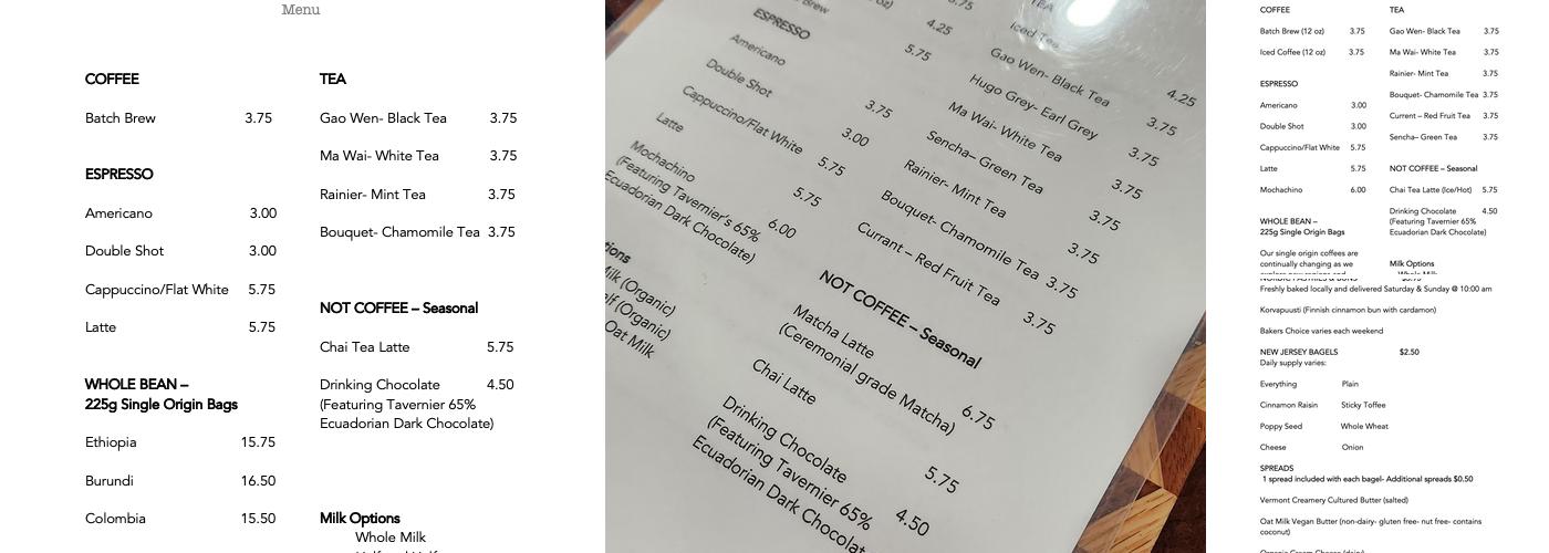 1a Coffee Roasters Menu
