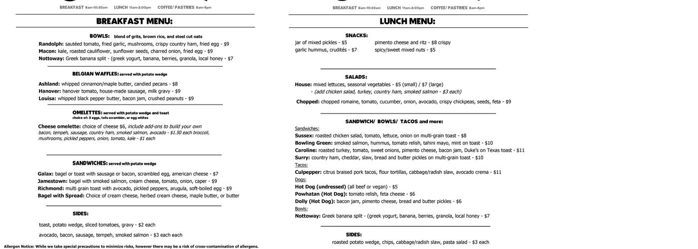 Canteen Ashland Menu