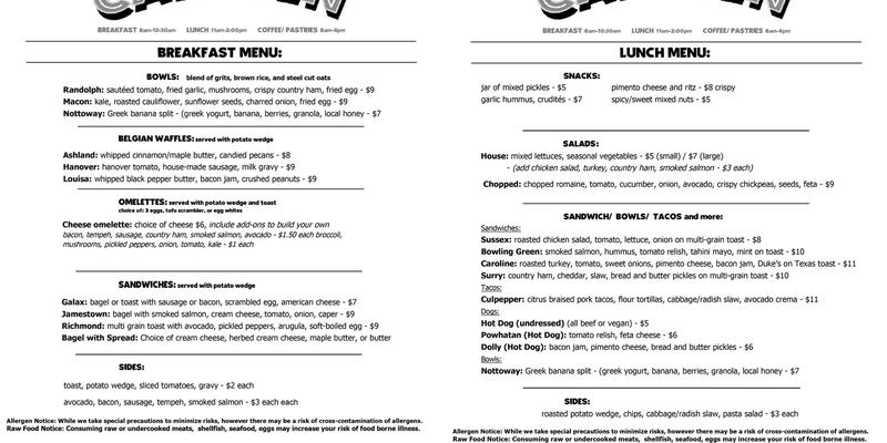 Canteen Ashland Menu
