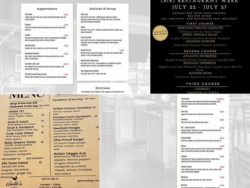 Gallo's on High Menu