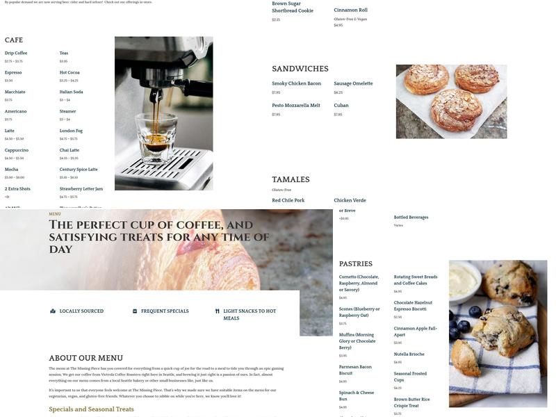 The Missing Piece Menu