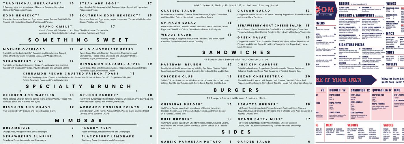 The Regatta on Grand Menu