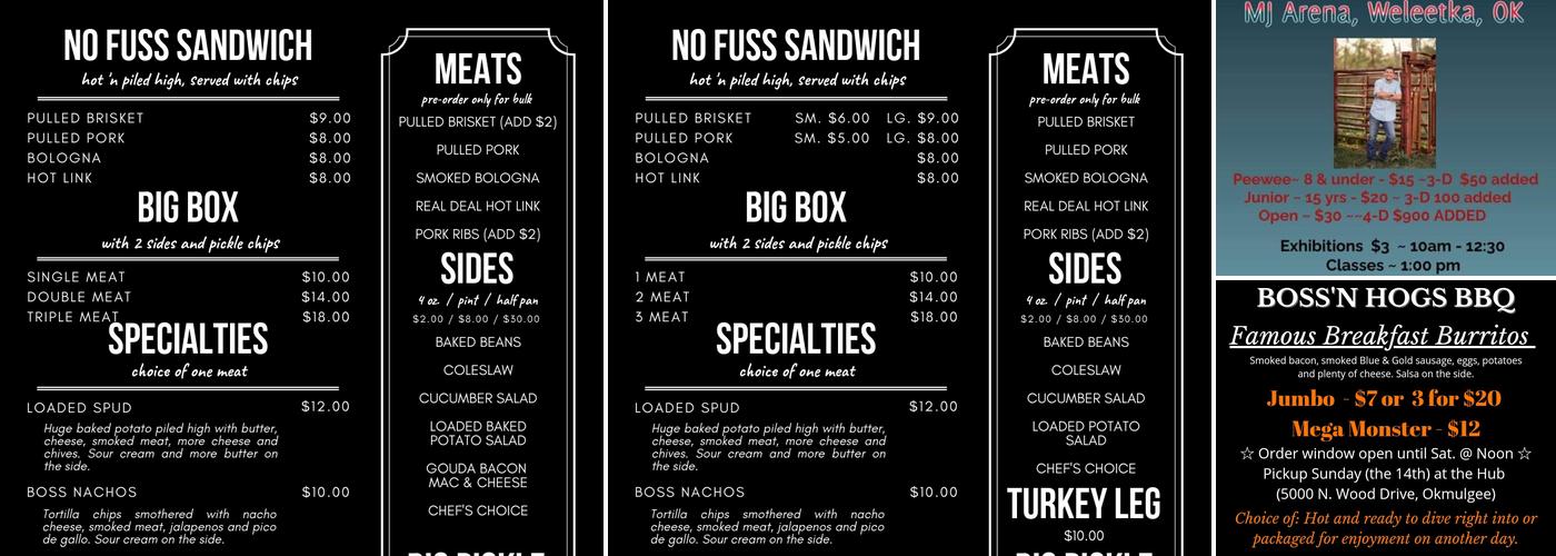 Boss'n Hogs BBQ (food truck) Menu