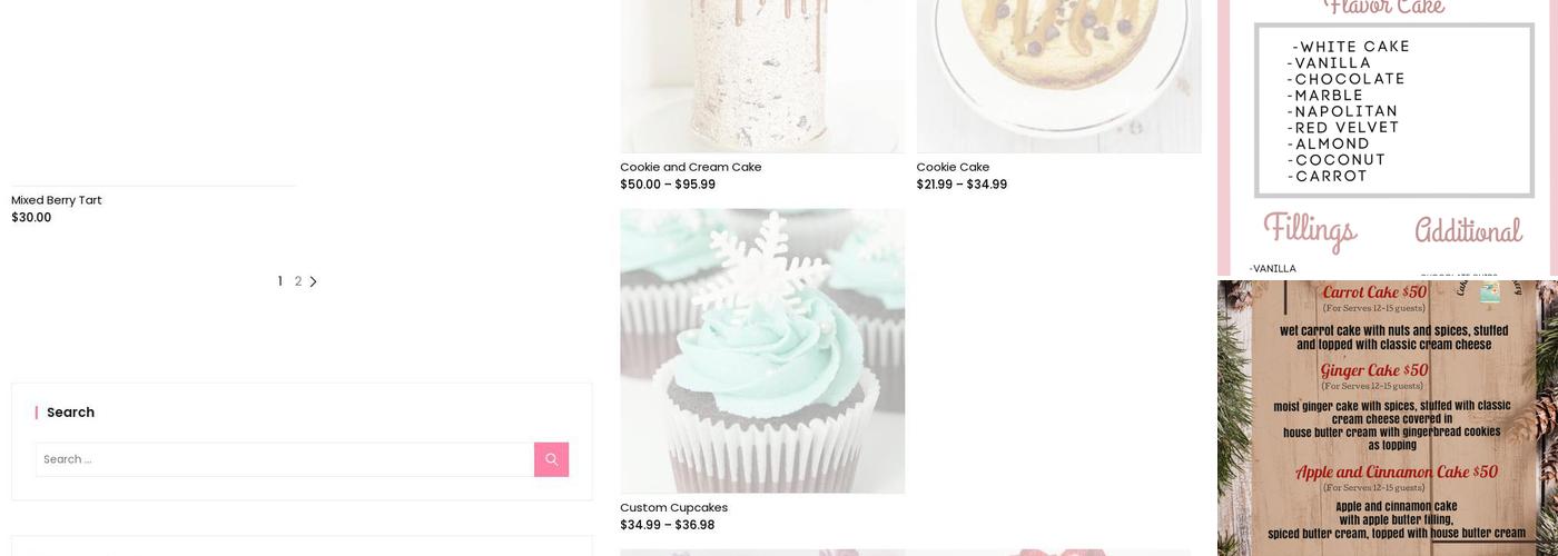 Cakes and Sweets Bakery Menu