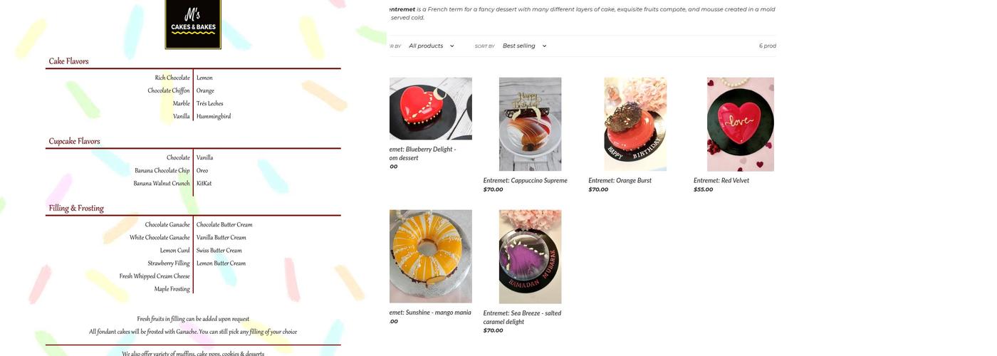 M’s Cakes & Bakes Menu