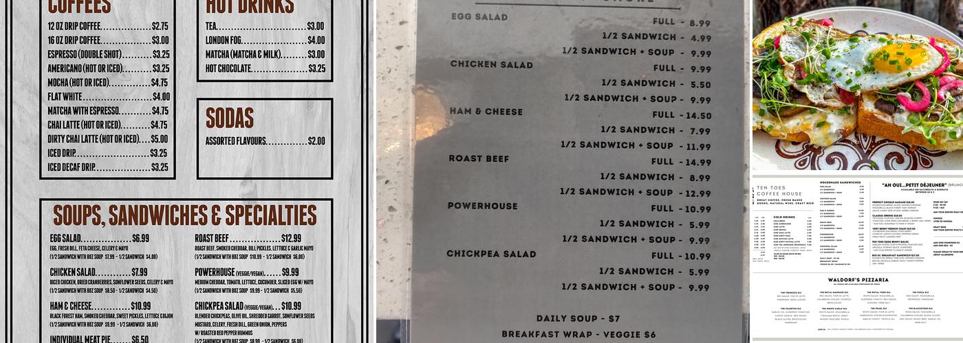 Ten Toes Coffee House Menu