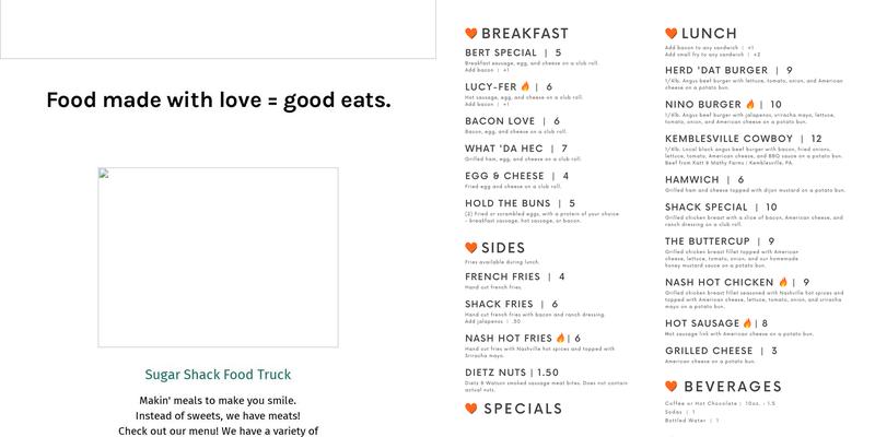 Sugar Shack Food Truck Menu