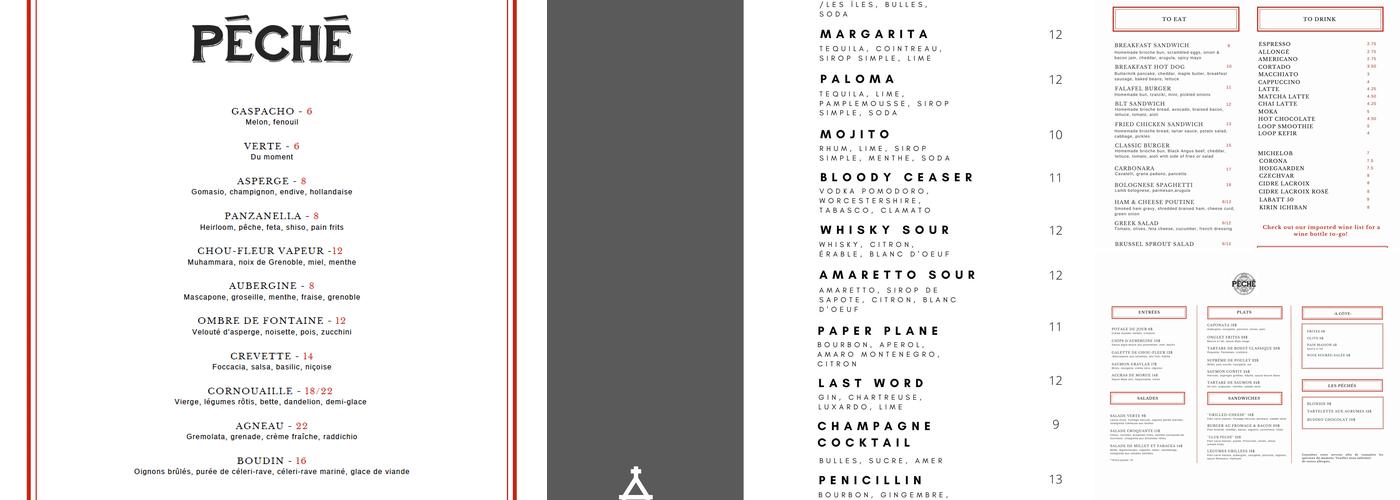 Péché Menu