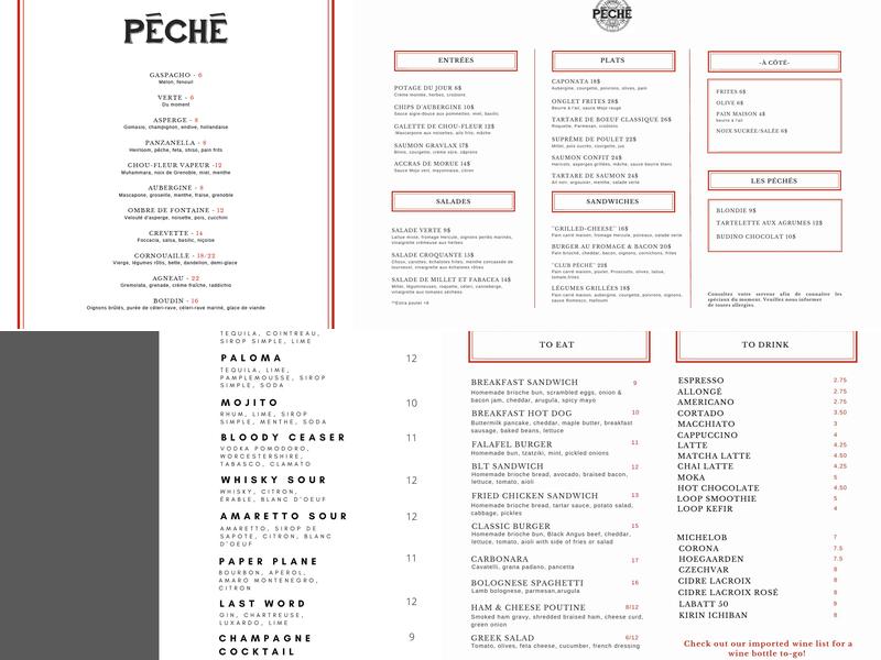 Péché Menu