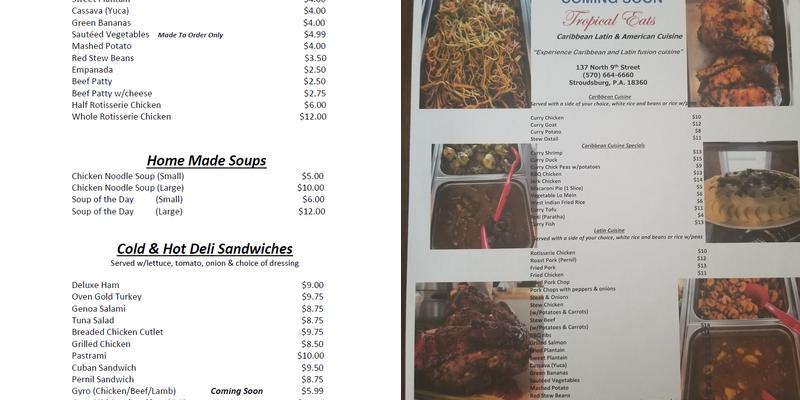 Tropical Eats Menu