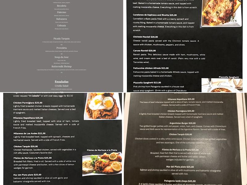 TARQUIN Argentinian Restaurant Menu