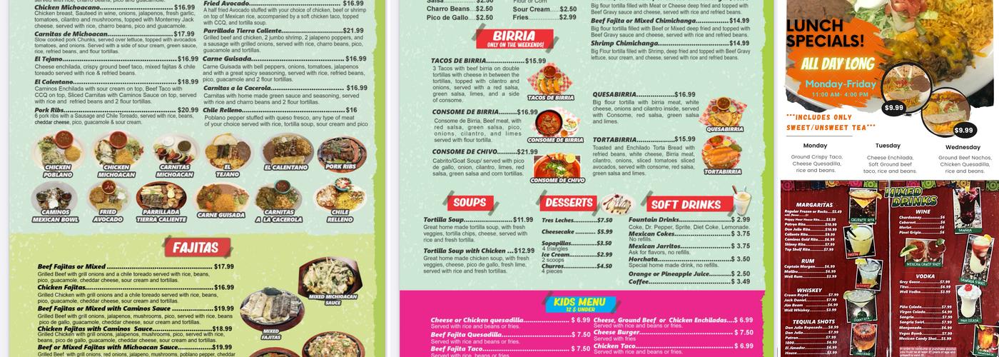 Caminos Mexican Cafe Menu