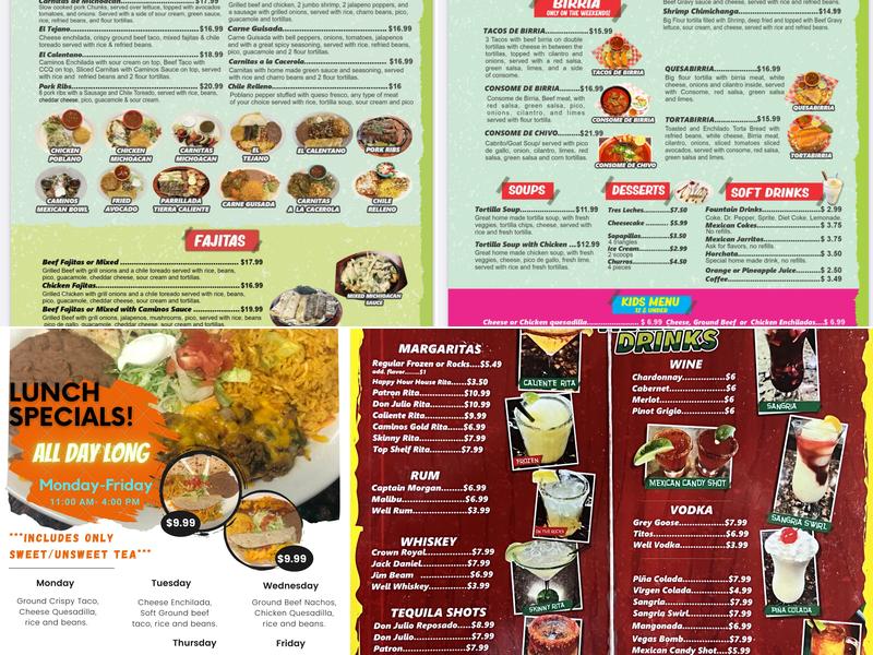 Caminos Mexican Cafe Menu