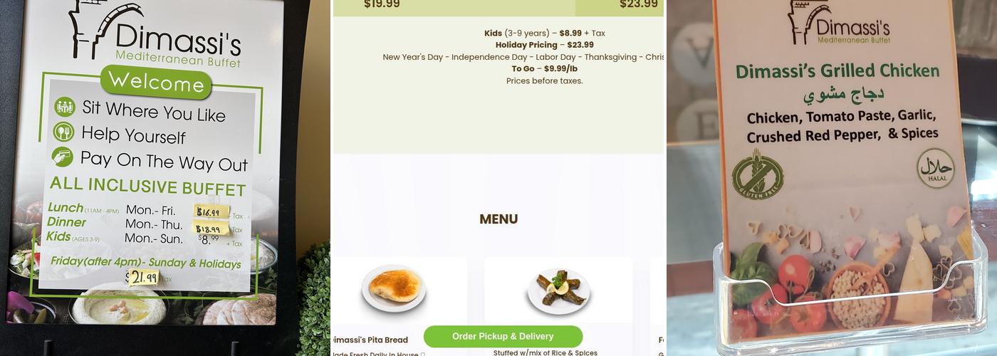 Dimassi's Mediterranean Buffet Menu