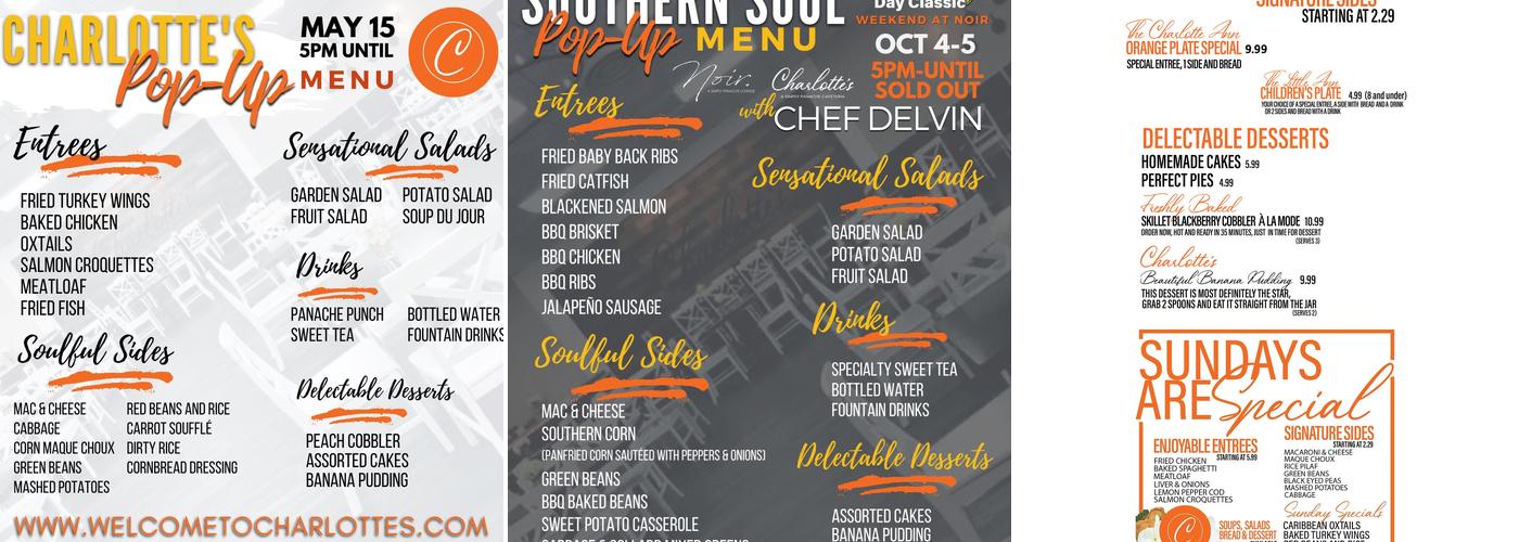 Charlotte's: A Simply Panache Cafeteria Menu