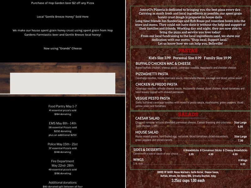 JonnyO's Pizzeria Belleville Menu