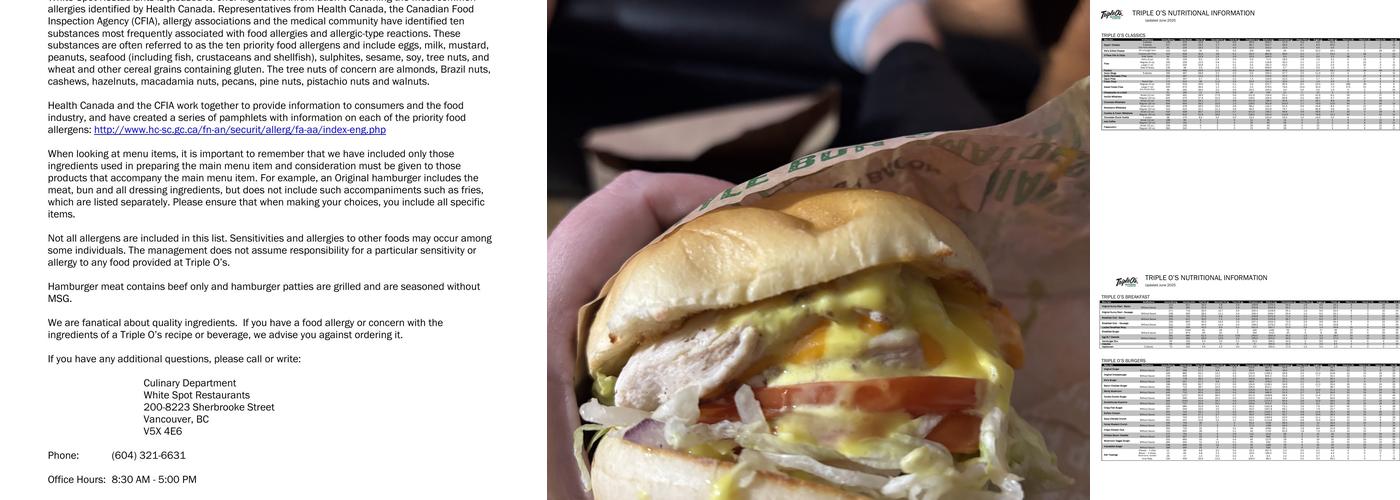 Triple O's Menu