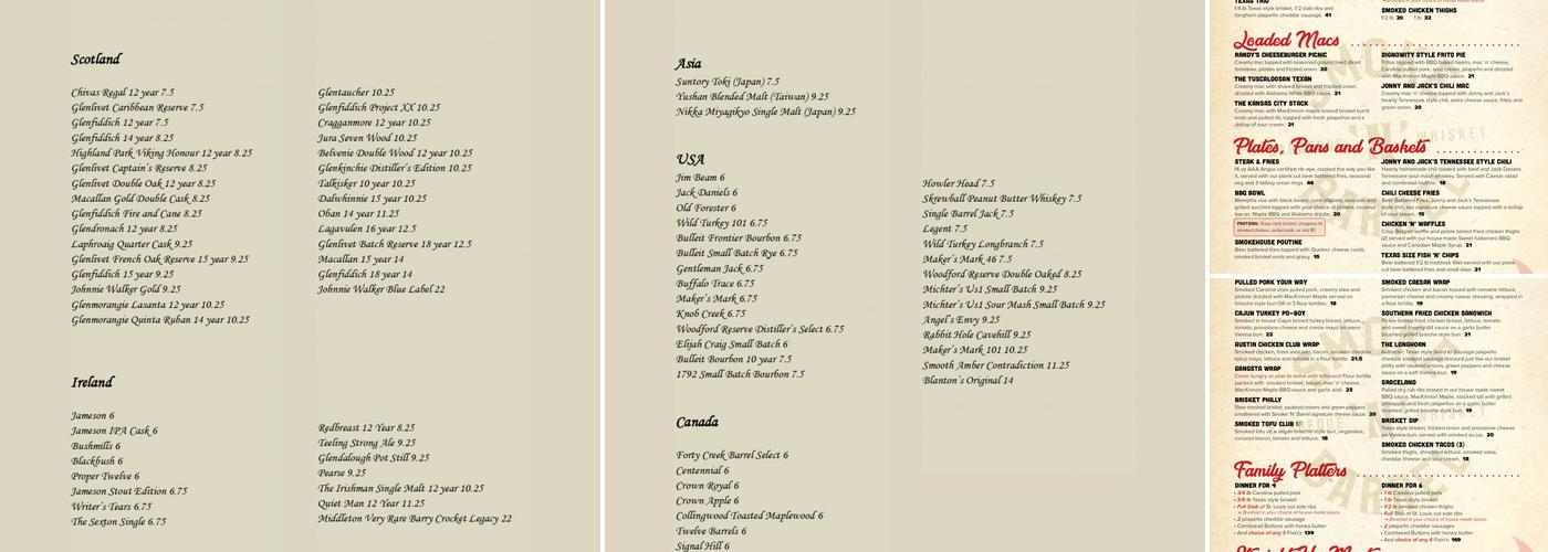 Smoke 'N' Barrel Kingston Menu